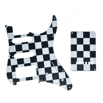 KAISH Guitar HSS Scratch Plate &Trem Cover Fits Yamaha PACIFICA Black/White Grid