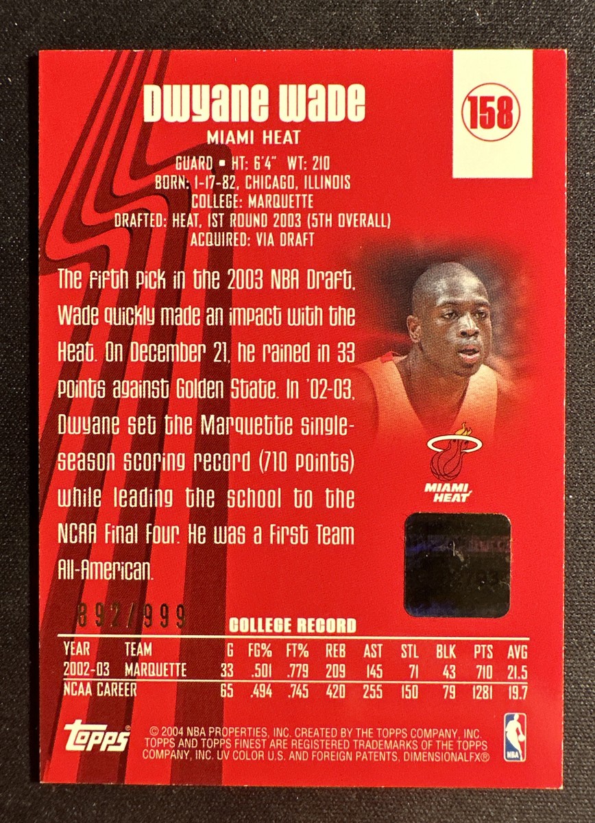 DWYANE WADE 2003-04 Topps Finest #158 Rookie Auto /999 | eBay
