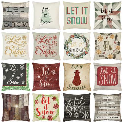 Christmas Let It Snow Lettering Saying Phrase Pillow Covers Rustic Cushion Case - Picture 1 of 61