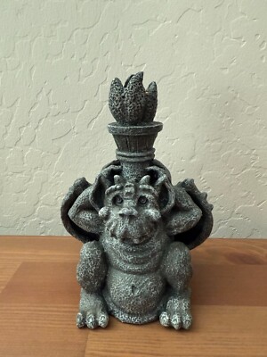 Gargoyle Gothic Night Guard Candleholder Hand Painted Static Display Vintage