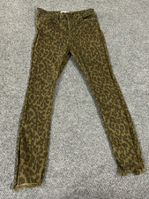 Zara leopard print jeans womens 10 green olive brown stretch denim skinny