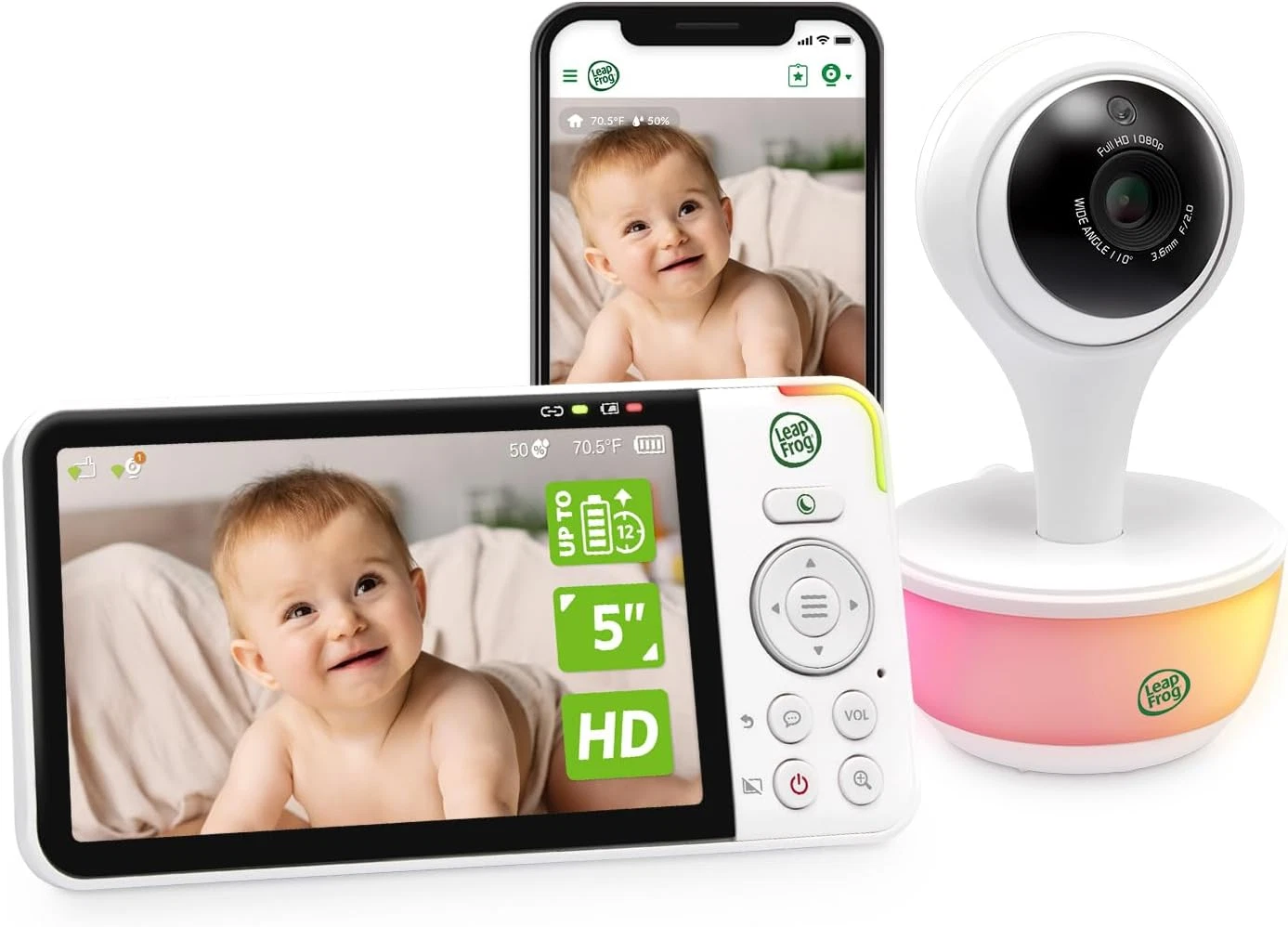 Smart Wifi Baby Monitor, 1080P Camera, 5-Inch IPS Display, Color Night Vision |