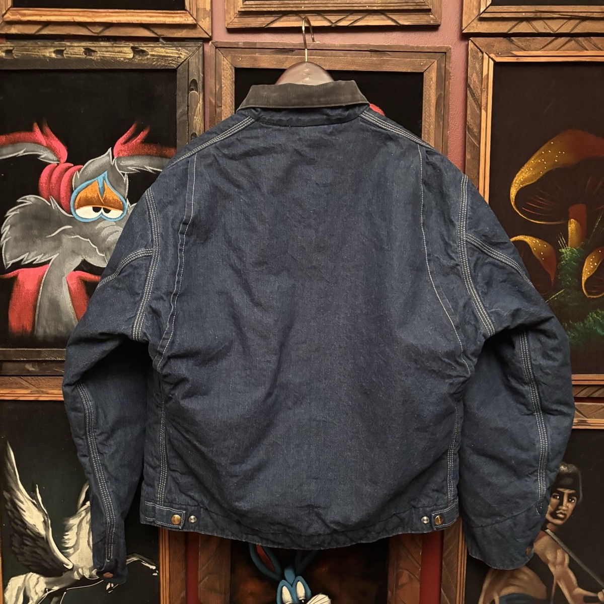 Vintage Carhartt Denim Detroit Jacket Blue Quilted Red Lining