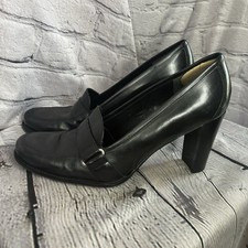 Vtg 90s Goth Grunge Schoolgirl Career Black Leather Chunky Block Heel Loafers 9