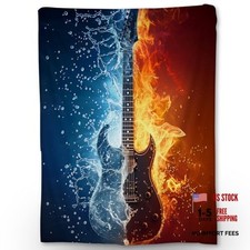 Guitar Throw Blanket, Fire & Water Design, Soft Cozy 60&times;50 Inch Guitar24