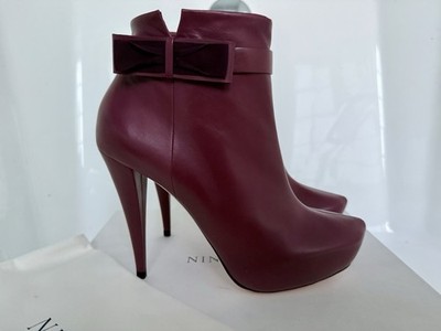 NINA RICCI 7.5 39.5  Burgundy Platform Stiletto Nappa Leather Ankle Boots
