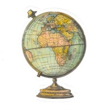Adhesivo de vinilo transparente mapa globo victoriano vintage antiguo viaje efímero