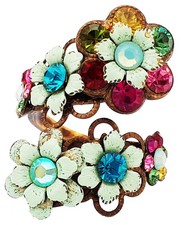 Michal Negrin Multicolor Crystals Green Flowers Ring Swarovski Spiral Wrap 1990s
