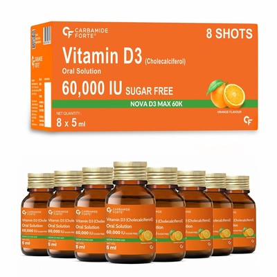 Carbamide Forte Vitamin D3 60000 IU Shots | 5ml x 8 | Orange Flavour