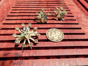 Vintage Order Of The Eastern Star Screw-back Earrings And Brooch Set