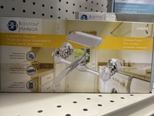 NEW BOSTON HARBOR 2448744 CHROME 8" CENTER WALL MOUNT KITCHEN FAUCET  SOAP DISH
