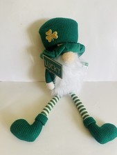 St Patrick's Day Leprechaun Doll, Irish Plush Gnome Knit Shamrock Lucky Sign NEW