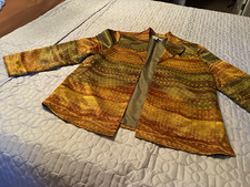 Coldwater Creek Open Front Geometric Jacket Brown Green Gold Women s L Box A20