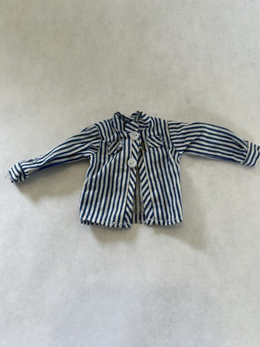 Vintage Barbie Doll Shirt Blue And White Stripes Long Sleeves Snap Closure - Picture 2 of 8