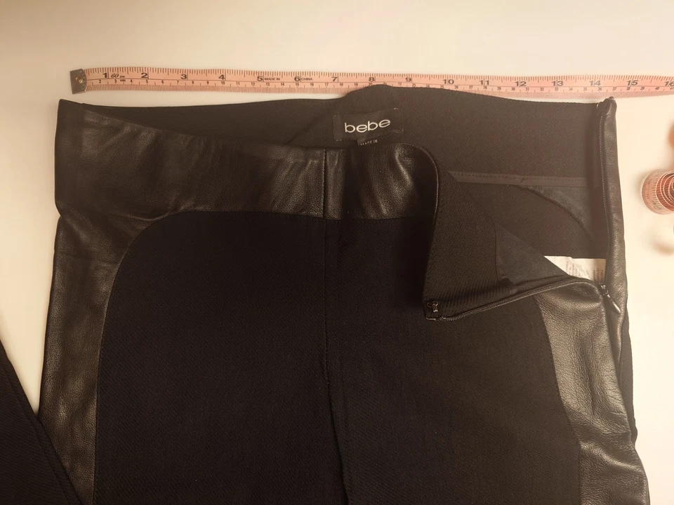 Leggings BEBE negros con ribete de cuero real 2 elásticos, pierna ajustada XS, S botín elevador Foto 2 de 4