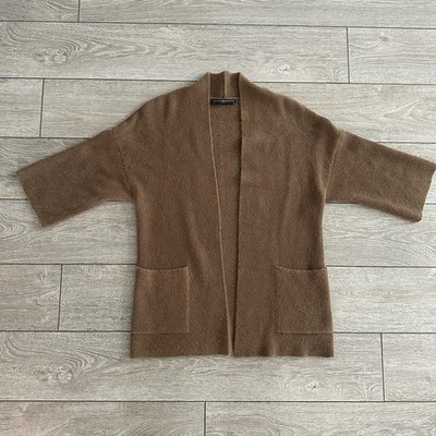 Peruvian Connection Women Sweater XS S Baby Alpaca Cardigan Open Brown Oversized