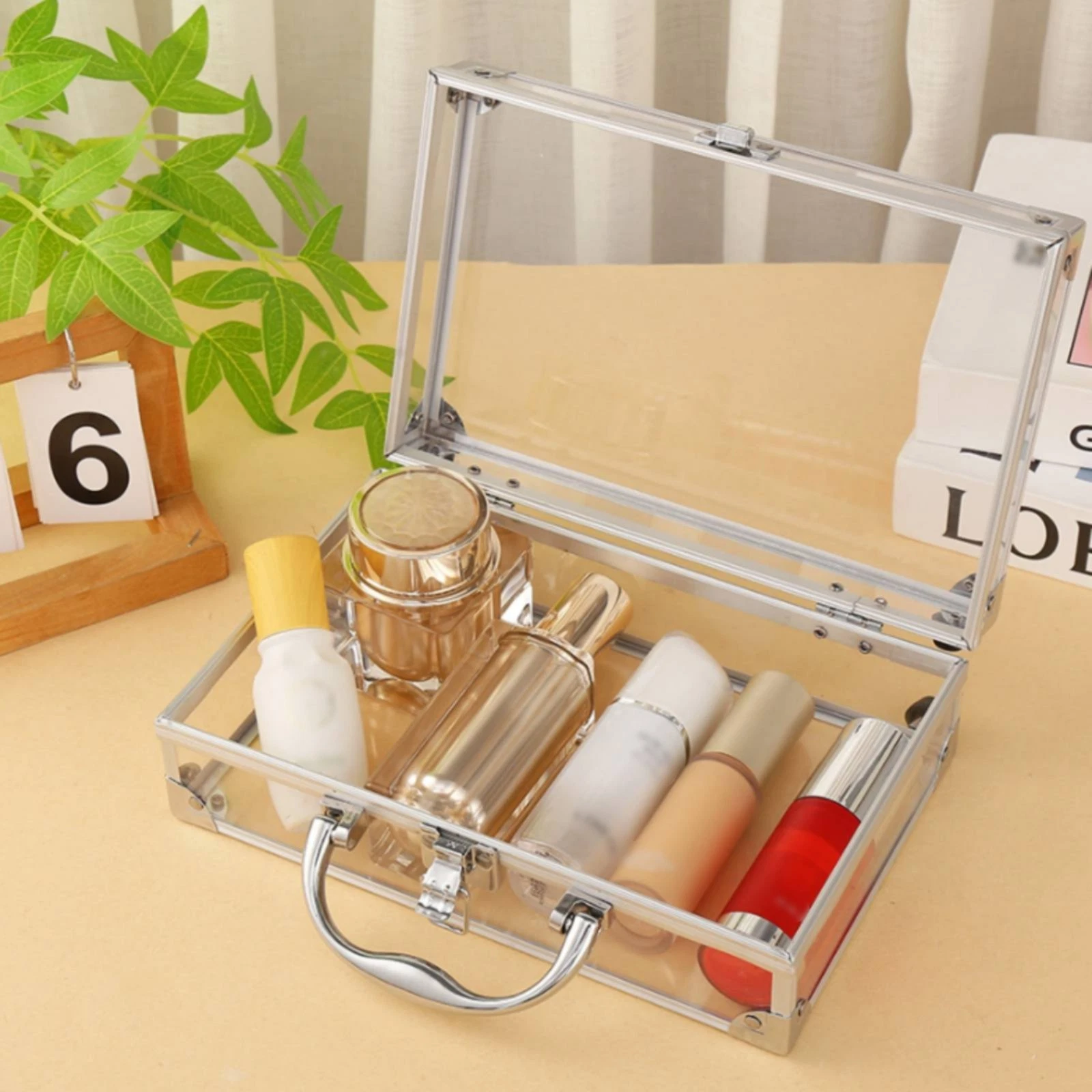 Transparent Makeup Container Clear View Aluminum Makeup Suitcase Sturdy Metal