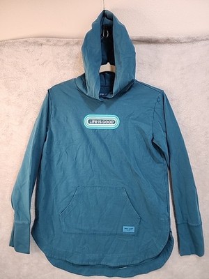 Life is Good Womens S Crusher-Flex Hoodie Tunic Pill Blue Pullover 