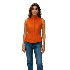 Kiko Vest Women’s  Size S  Orange 100% silk Full Zip Casual Ladies #17