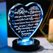 Happy 90th Birthday Gifts for Women, Her - Crystal Heart Keepsake with Colorf...