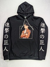 Attack On Titan Size L Black Hoodie Levi Akerman On Front Japanese Kanji Sleeves
