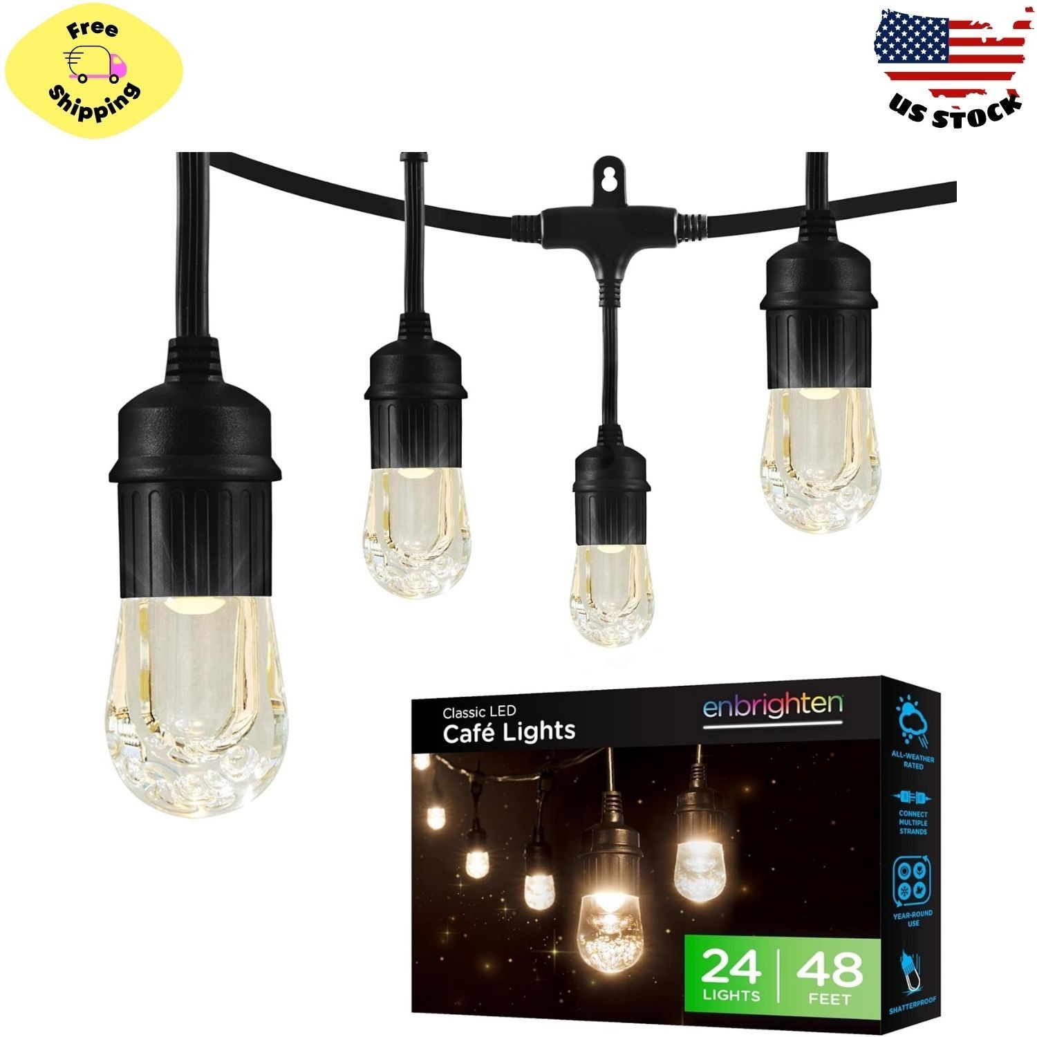 48ft Classic Warm White String Lights with 24 Shatterproof Acrylic Bulbs on Black Cord