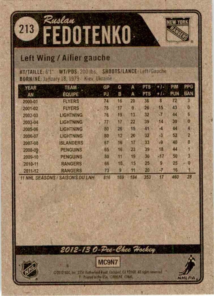 2012-13 O-Pee-Chee Ruslan Fedotenko #213 - Image 2 of 2