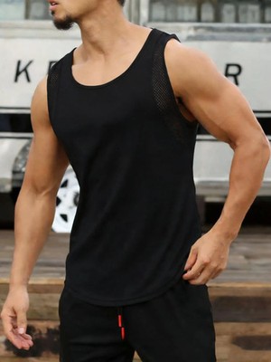 Solid Color White Black Men Sport Vest Breathable Basic Camisole Casual Mesh All