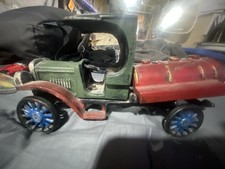 Vintage Cast Iron Toy Truck Green Red Blue Wheels Collectible Car