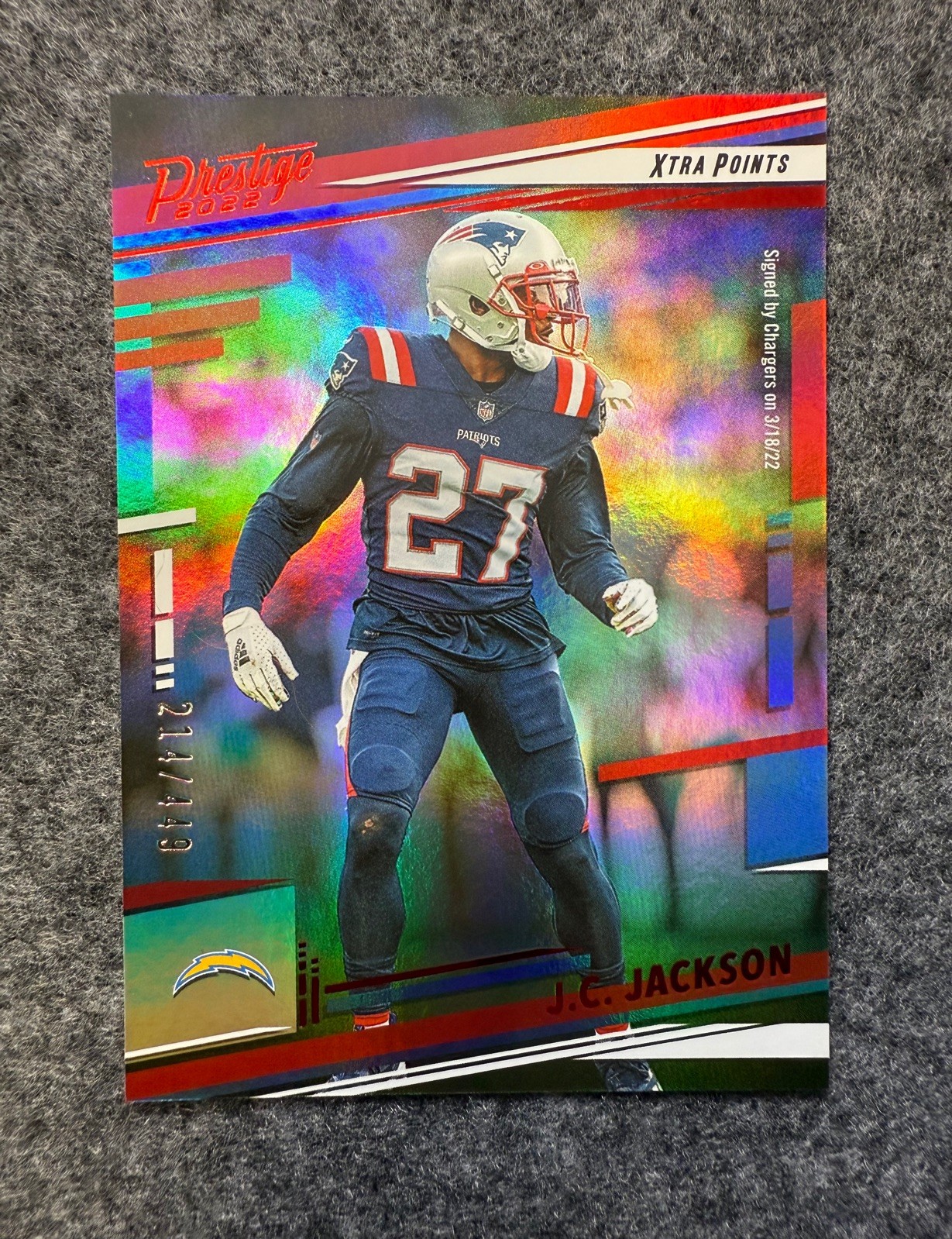 J.C. Jackson #205 -2022 Panini Prestige Xtra Points - Red 214/449  LA Chargers