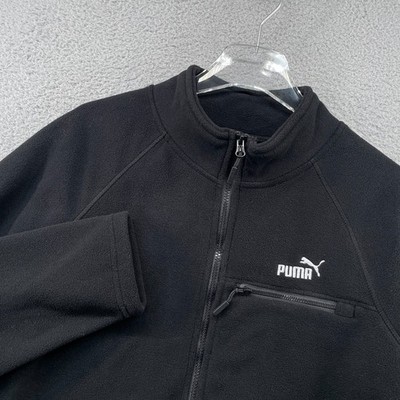 Puma Polar Fleece Jacket Mens Medium Black Full Zip Pockets Logo Outdoor NWT