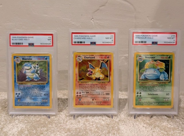 1999 Pokemon Base Set, Big 3! Charizard #4, Venusaur #15 & Blastoise #2 PSA 8/7