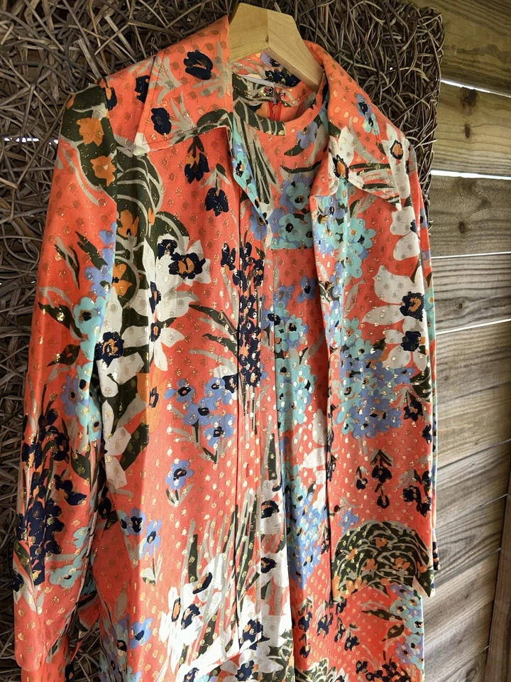 Conjunto de Vestido y Blusa Vintage Leslie Fay Originales Años 70 Naranja Floral Talla 14 Foto 3 de 4