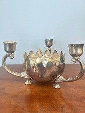 Vintage Candle Holder Lotus Flower Silver Plated Flower Frog Centerpiece Bowl