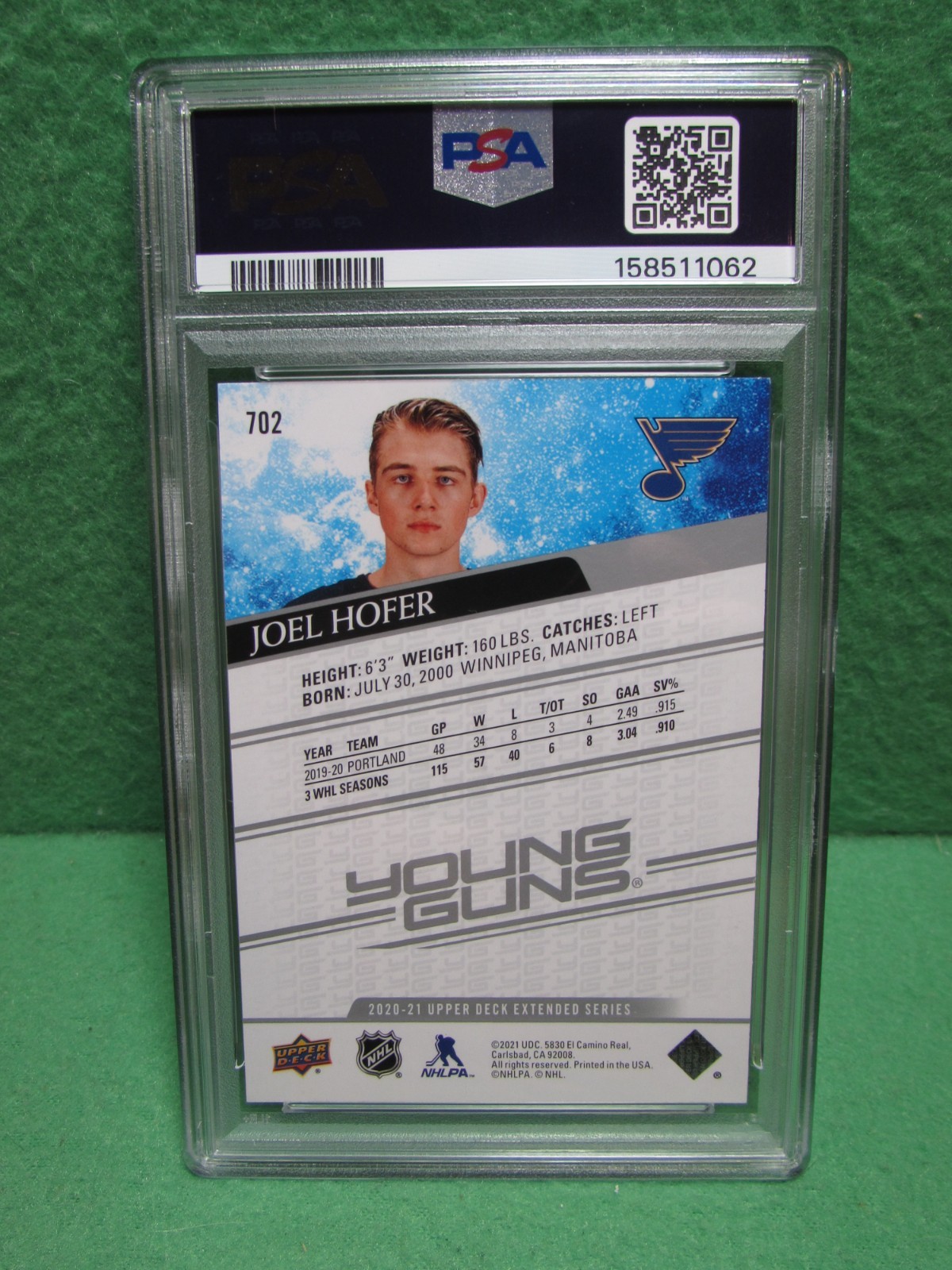 PSA 9 Mint - 2020 Upper Deck - Joel Hofer - Rookie #702  Blues Young Guns view 2