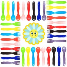 36 Pcs Plastic Toddler Utensils Set of 18 in 9 Assorted Colors Plastic Kids