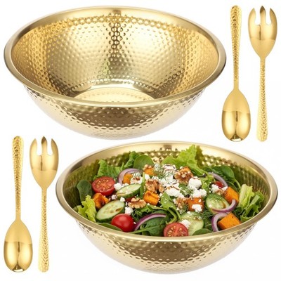 2 PCS Stainless Steel Salad Bowls 4 PCS Serving Utensils 13 Inch Mixing