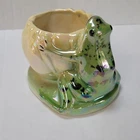 Vintage Unmarked McCoy Spotted Frog On Lotus Lily pad Planter