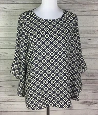 Kasper Women’s Multicolor Geo Print 100% Polyester 3/4 Bell Sleeve Top Size L