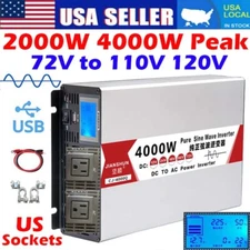 2000W 4000W 72V to 110V 120V Pure Sine Wave Power Inverter Solar Off Grid USB