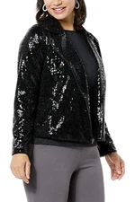Colleen Lopez Women's Luxe Sequin Moto Jacket Black