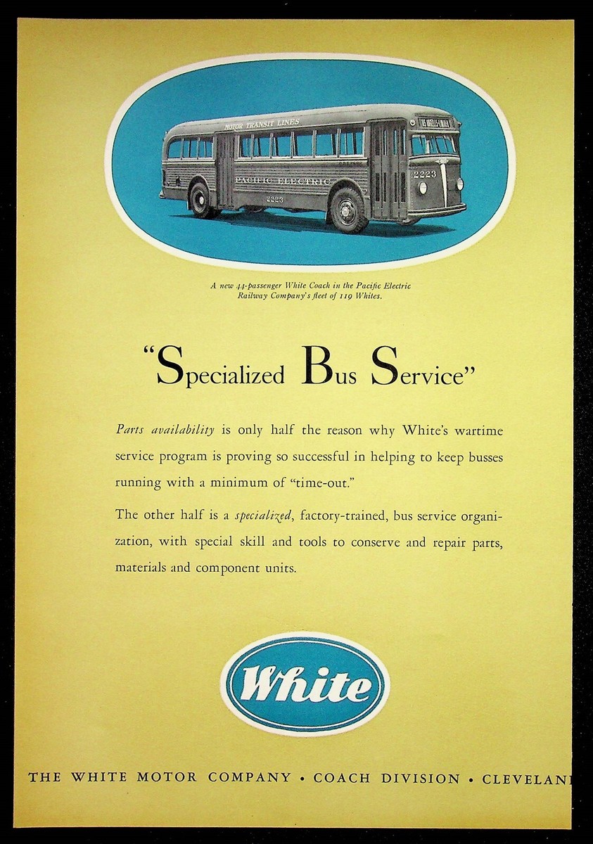 1940s White Motor Company WWII Bus Wartime Ad Cleveland 44 