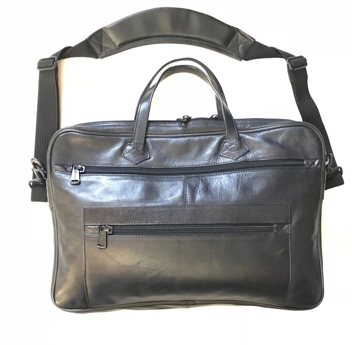 WINN International BLACK Leather Briefcase Laptop Computer Porfolio Bag |  eBay