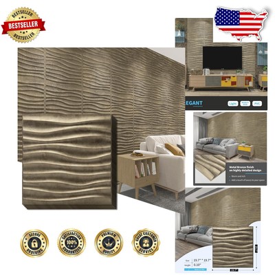 Lightweight 3D Wave Panels - Antique Gold Textured Wall Tiles, 19.7'' x 19.7''