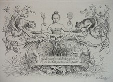 E. NEUREUTHER "DAS MÄDCHEN MIT KATZ UND HUND. ARABESKEN." RADIERUNG, 1843