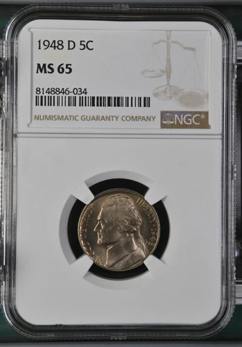 1948-D Jefferson nickel graded by NGC MS65