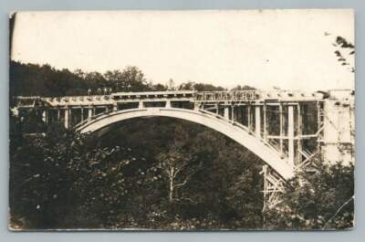 Impressive Railroad Bridge Construction RPPC Antique Train Occupation Photo 1910