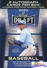 2020 Leaf Draft Baseball Factory Sealed Blaster Box-2 AUTOS+50 Card ROOKIE SET