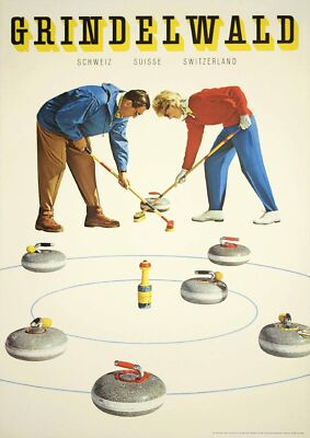 GRINDELWALD SWISS CURLING - Vintage Poster Print Sizes A5 to A0 **FREE DELIVERY*