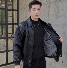 Cappotto giacca moto uomo retrò caldo ecopelle manica lunga casual risvolto 